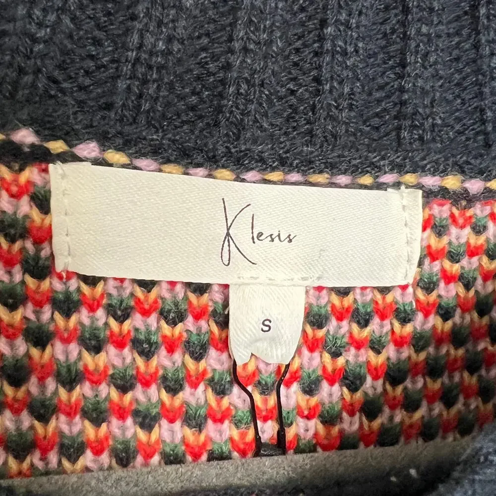 Klesis Argyle Floral Knit Sweater Navy White Diamond Pattern Pullover Small
